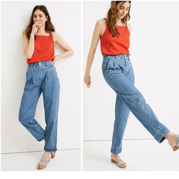 Madewell Pleated Taper Wide Leg Jeans Size 4 - Picture 1 of 11